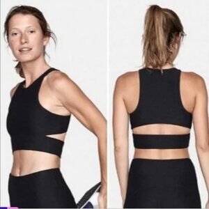 Outdoor Voices Slashback Long Line Crop Top | Dark Grey Charcoal | XS